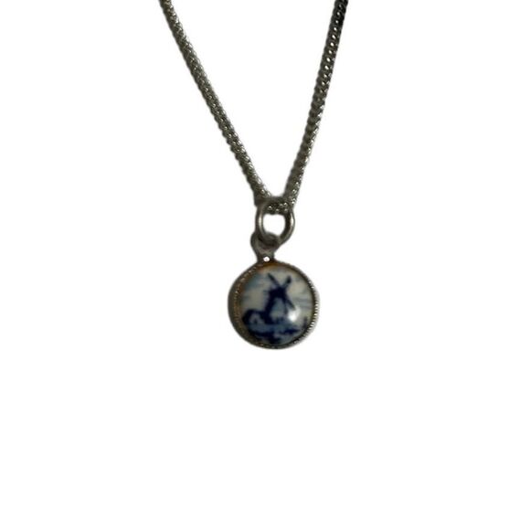 Silver and multi color gray and pearl white necklace and windmill charm necklace - Picture 5 of 11